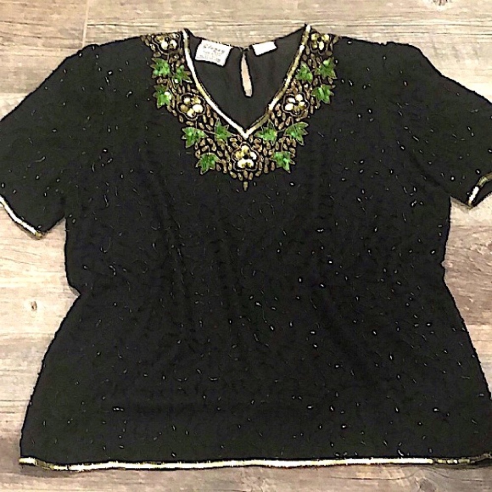 Vintage Stenay sequin and beaded silk top